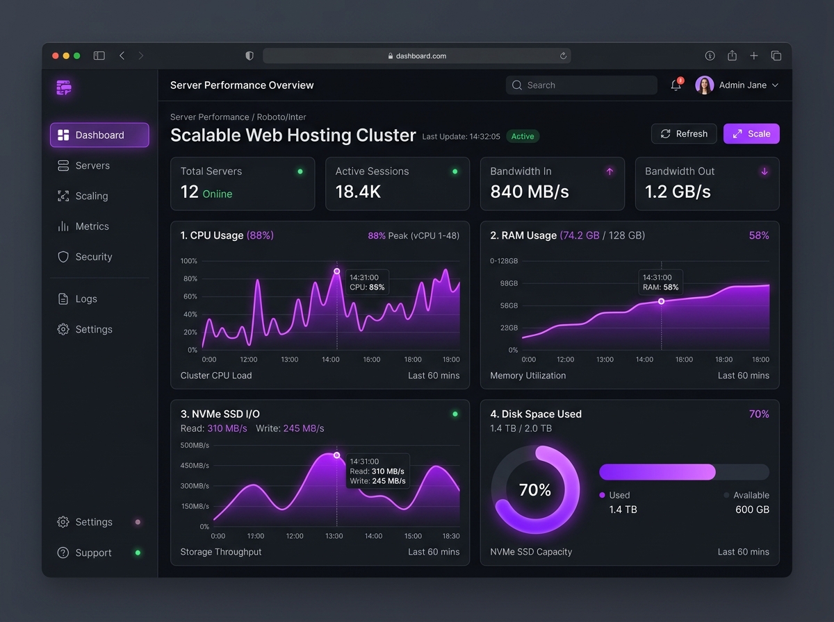 Scalable web hosting dashboard